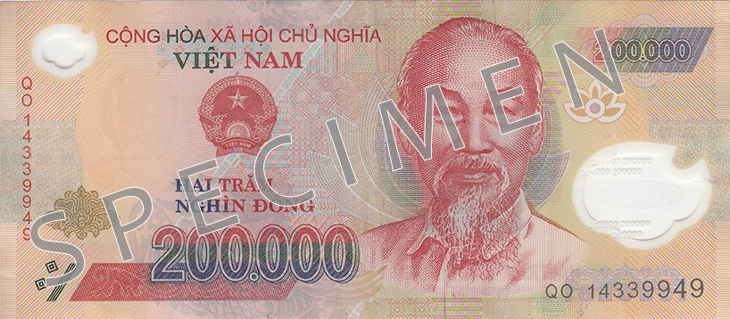 Obverse of banknote 200000 Vietnamese dong